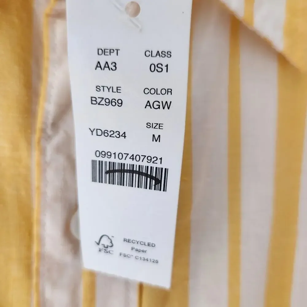 NWT J. Crew Men's Short-Sleeve Slub Cotton-Hemp Blend Shirt Yellow Stripes M